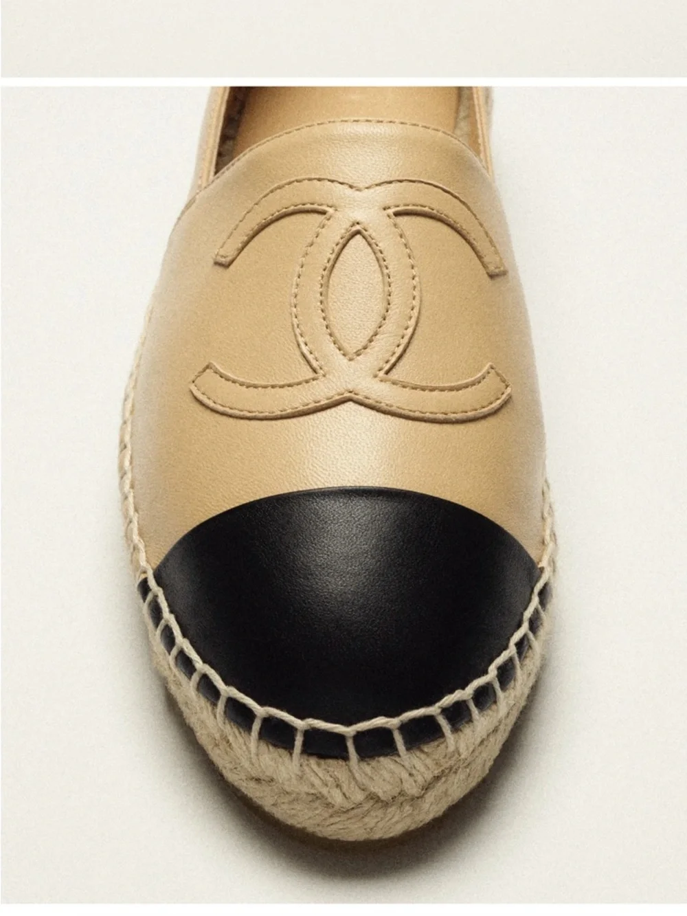 CHANEL Beige Leather Espadrille with Black Cap Toe new no box - Brand new - Picture 3 of 12
